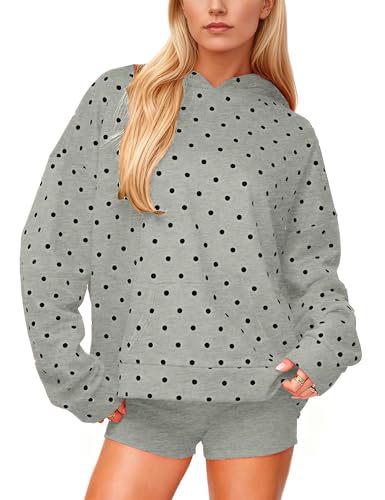 Damen Gepunkteter Oversize-Kapuzenpullover mit Kängurutasche Drune