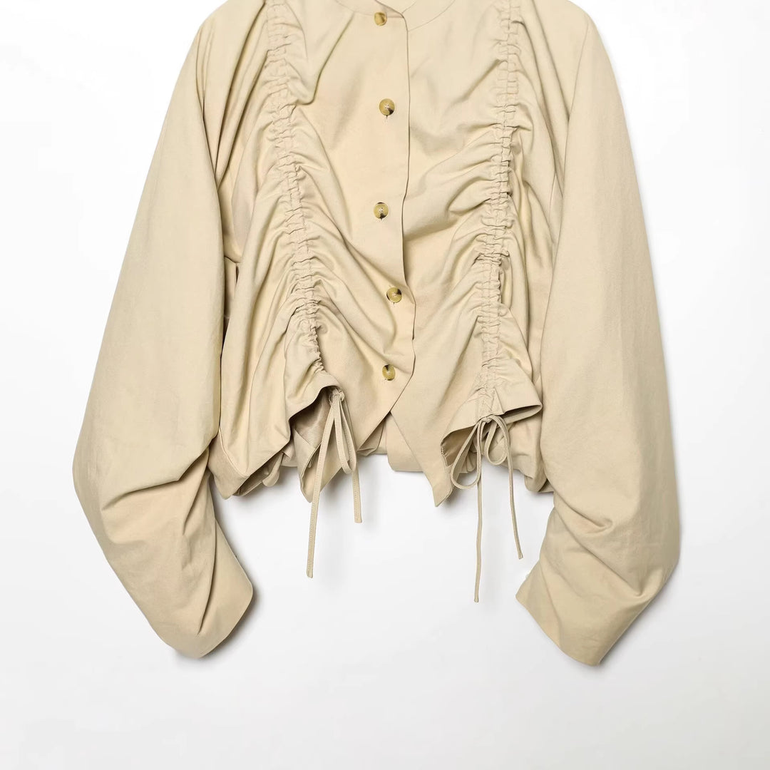 Damen Kurze geraffte Blousonjacke mit großem Peter‑Pan‑Kragen Drune