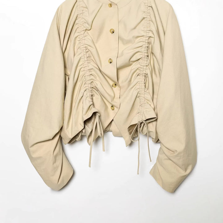 Damen Kurze geraffte Blousonjacke mit großem Peter‑Pan‑Kragen Drune