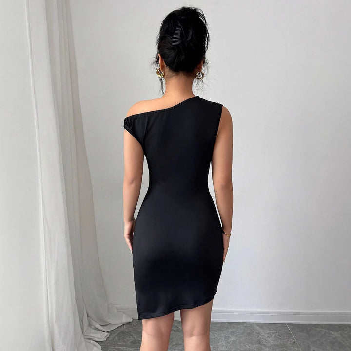 Damen nan asymmetrisches Einschulter-Minikleid mit Taillenraffung und figurbetonter Stretch-Passform Drune