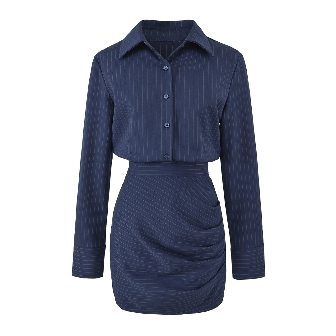 Damen Tailliertes Midikleid mit Hemdblusenoberteil und Nadelstreifen‑Design Drune