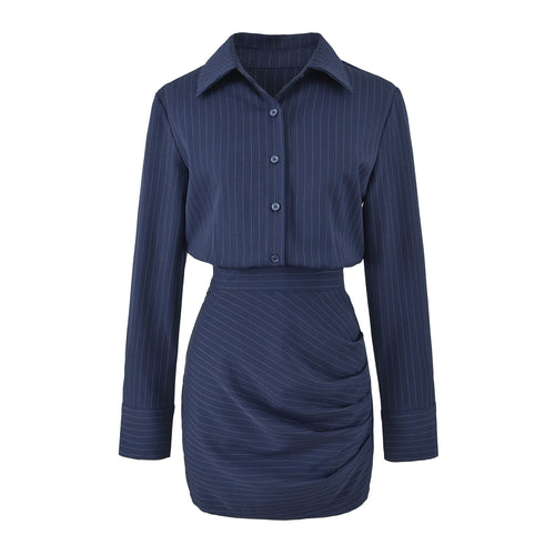 Damen Tailliertes Midikleid mit Hemdblusenoberteil und Nadelstreifen‑Design Drune