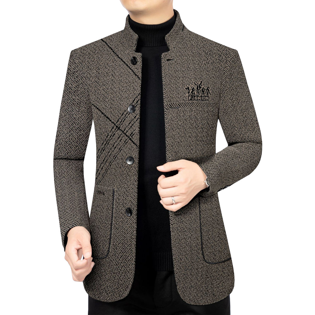 Herren Wollmantel mit Teddyfutter, Stehkragen und schmaler Silhouette Drune