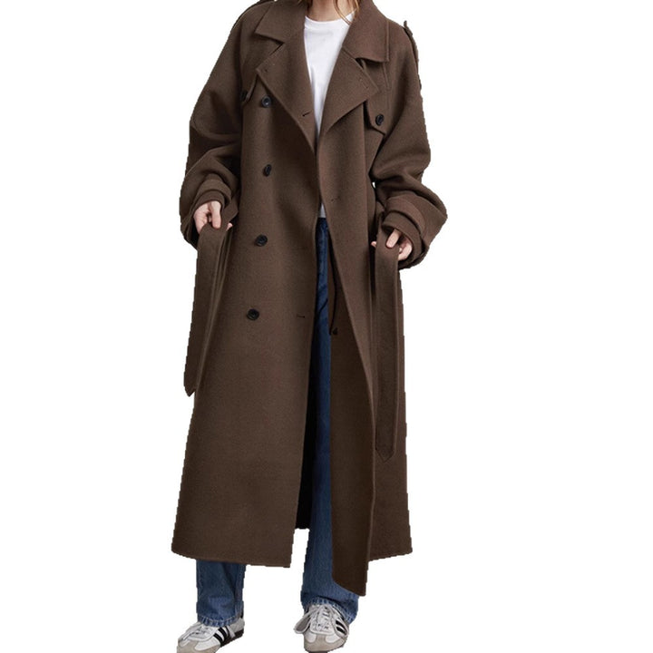 Damen Oversized Trenchcoat aus hochwertigem Wollgemisch mit doppelter Knopfleiste Drune