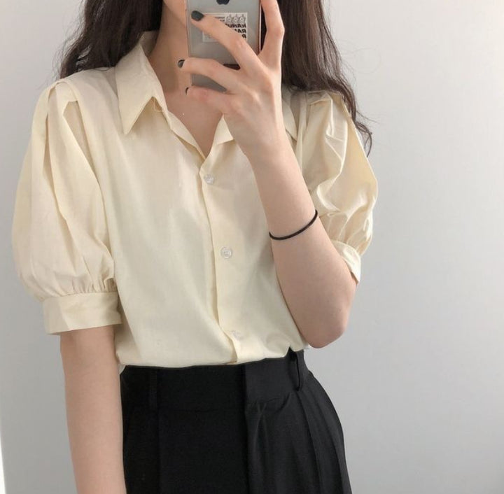 Damen Bluse mit Puffärmeln und klassischem Kragen Drune