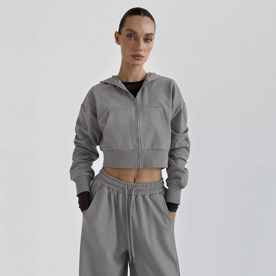 Damen Lässiges Crop-Top und weite High-Waist-Hose Set Drune