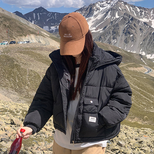 Damen Kuschelige Pufferjacke mit Kapuze und praktischen Taschen Drune