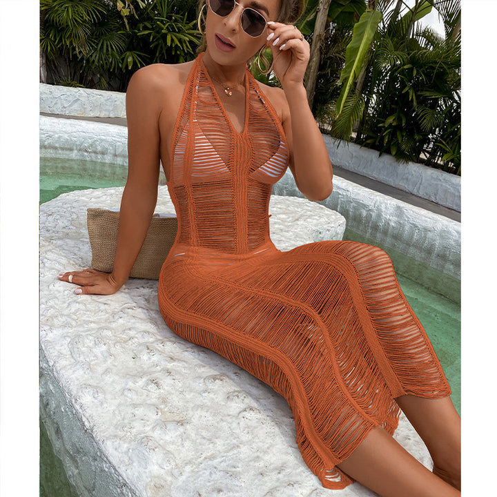 Damen Häkel-Strandkleid mit fransigen Elementen und hoher Taille Drune