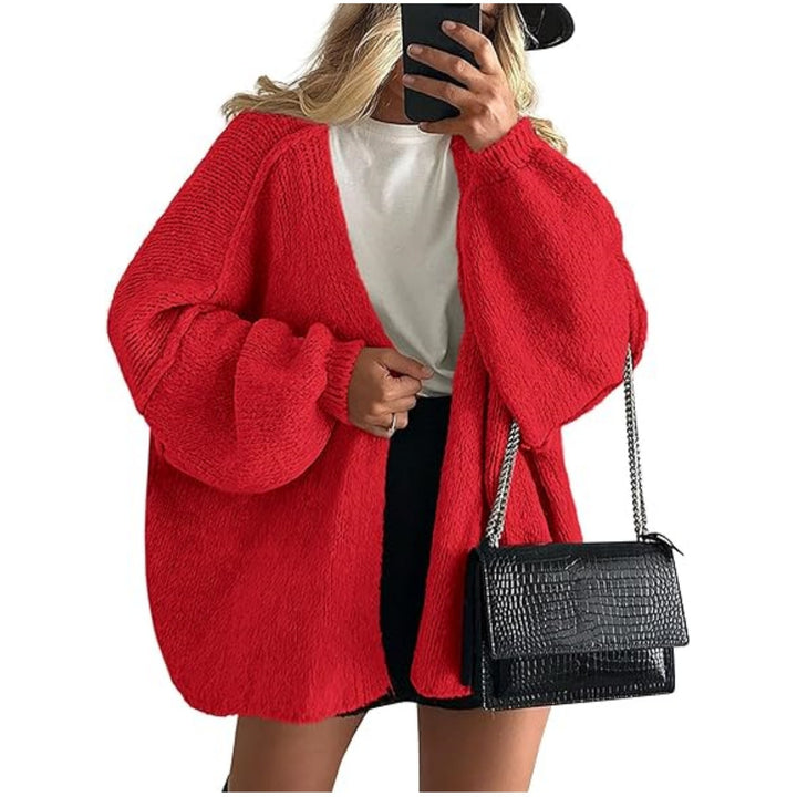 Damen Oversize Strickcardigan mit Ballonärmeln und offener Front Drune