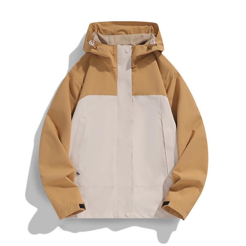 Herren Zweifarbige Softshell-Fieldjacke mit Kapuze, winddichtem Obermaterial und minimalistischen Eingriffstaschen Drune