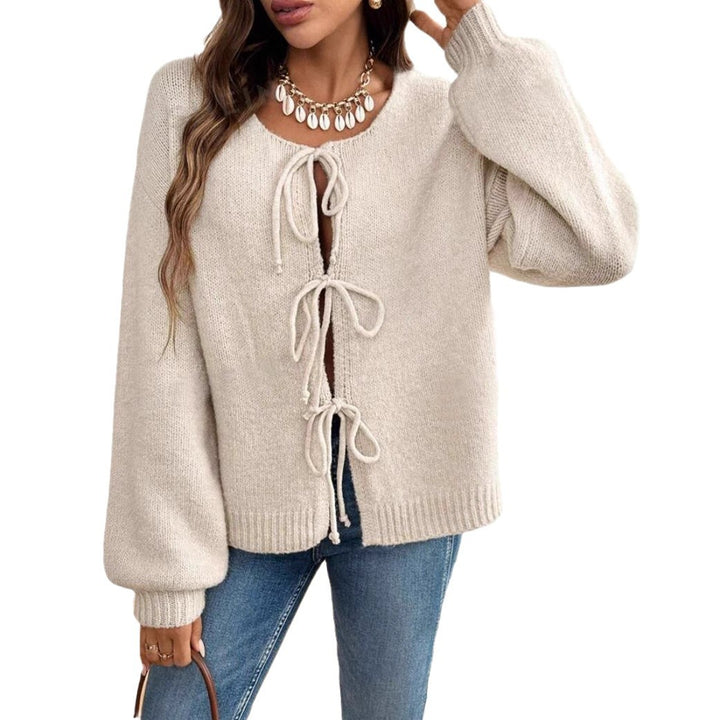 Damen Kurzcardigan mit Bindebändern, Oversize‑Silhouette und Ballonärmeln Drune