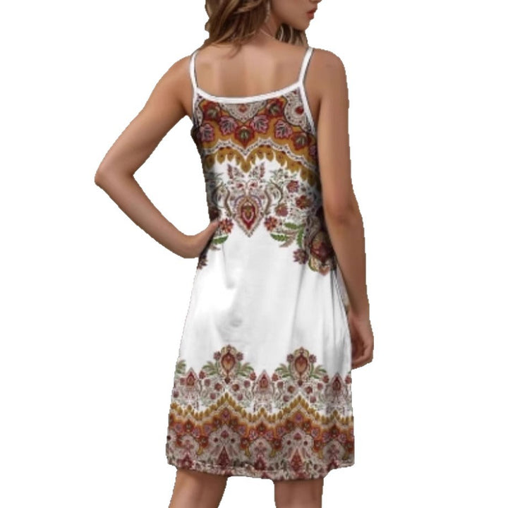 Damen Spaghetti-Träger Kleid mit stilvollem Paisleymuster und A-Linien Schnitt Drune