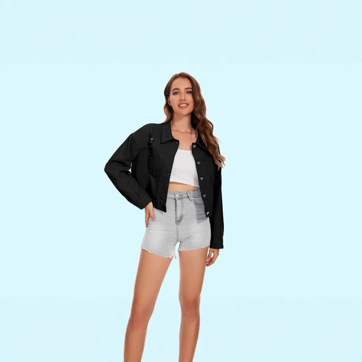 Damen Jeansjacke im lässigen Crop-Style mit fransigen Details Drune