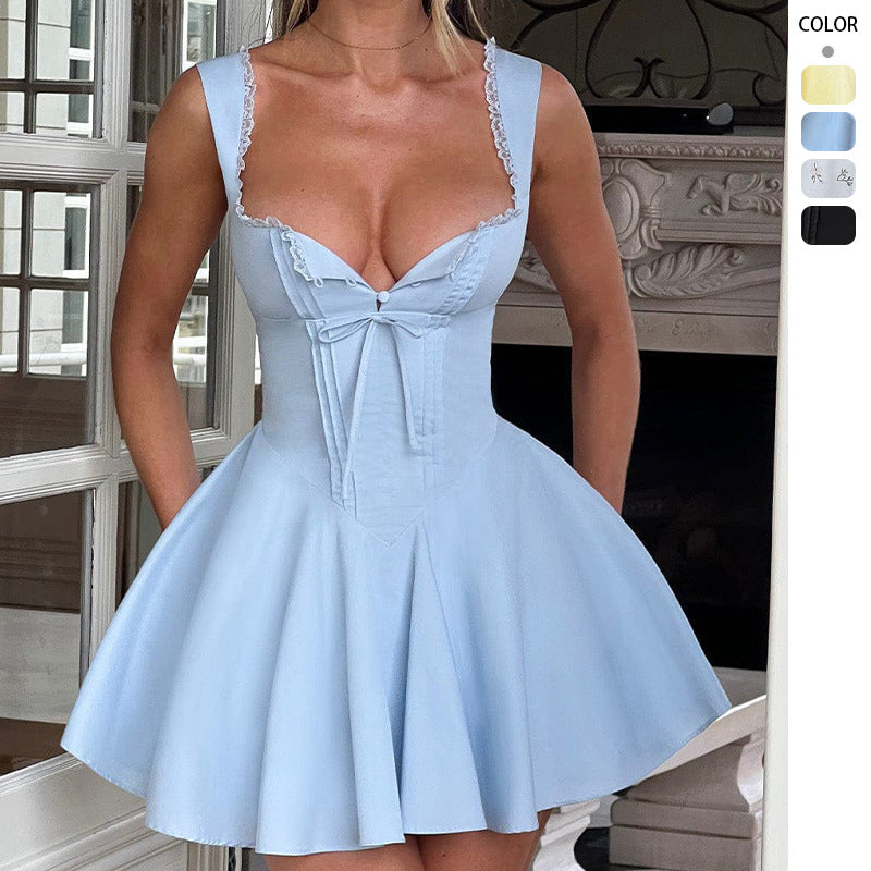Damen Schickes Minikleid mit tailliertem Oberteil und verspieltem Rock Drune