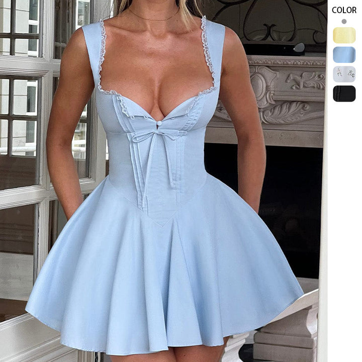Damen Schickes Minikleid mit tailliertem Oberteil und verspieltem Rock Drune