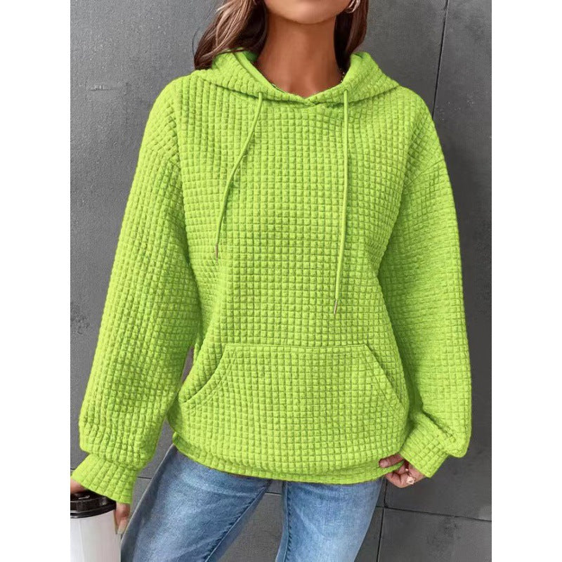 Damen Kuscheliger Waffelpullover mit Kapuze und Kängurutasche Drune