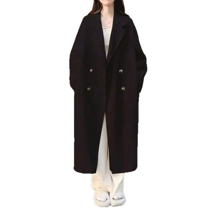 Damen Eleganter und weicher Wollmantel mit doppelter Knopfleiste Drune