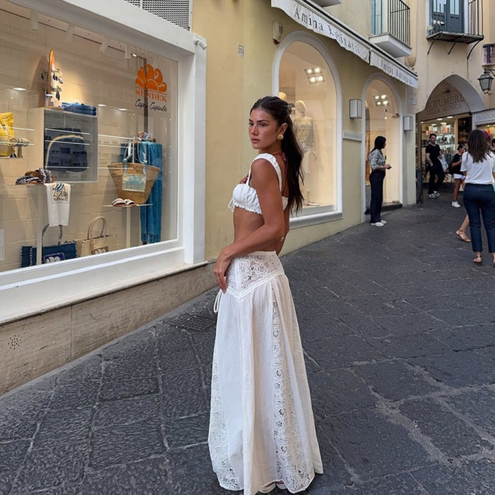 Damen Elegante Häkel-Tunika mit langem Rock Drune