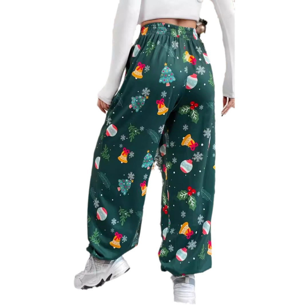 Damen weite Pyjamahose mit festlichem Muster Drune