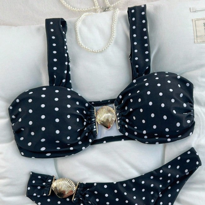 Damen Bikini mit modischen Punktmuster und goldenem Detail Drune