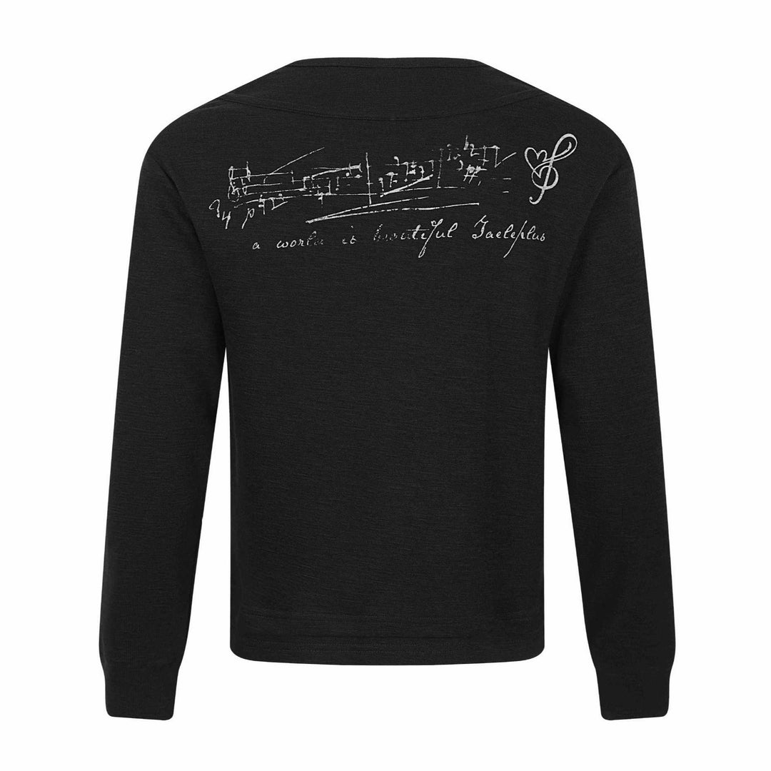 Damen Langarmshirt im Henley-Style mit musikalischem Print und Rundhalsausschnitt Drune