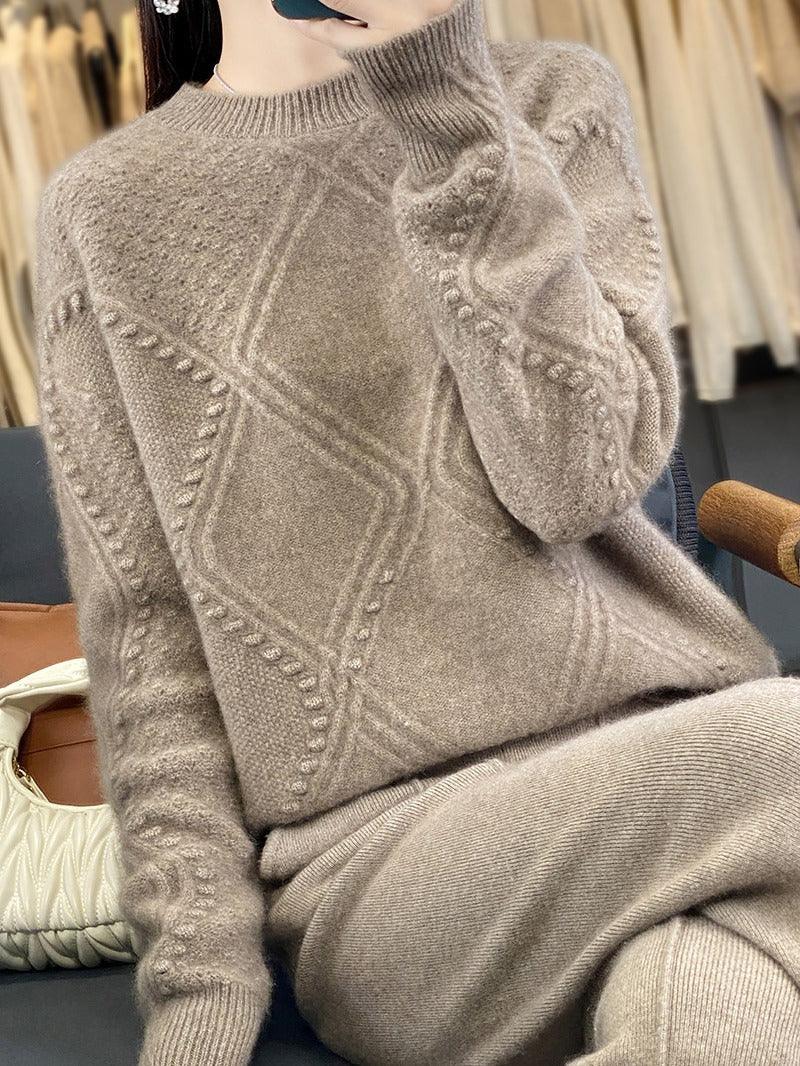 Damen Kuscheliger Mohair‑Look Oversize‑Pullover mit Rautenstruktur und Noppen‑Details Drune