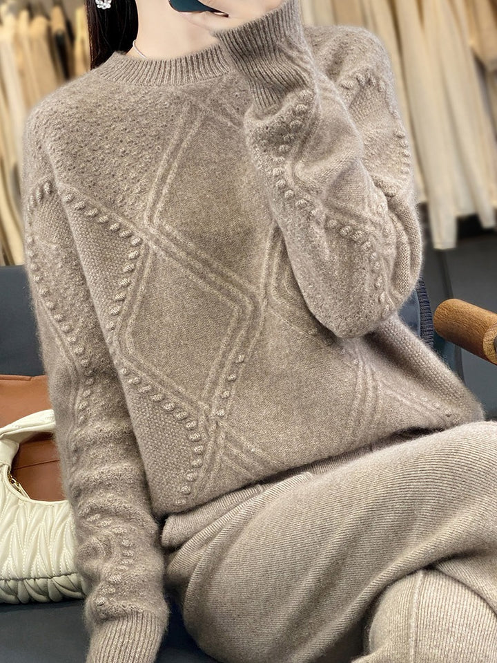 Damen Kuscheliger Mohair‑Look Oversize‑Pullover mit Rautenstruktur und Noppen‑Details Drune