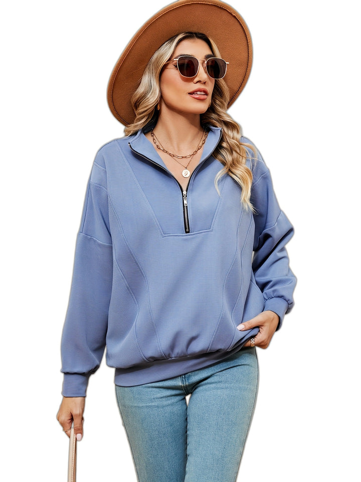 Damen Sweatshirt mit halbem Zipper und dekorativen Nähten Drune