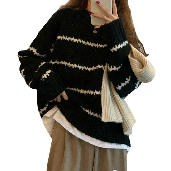 Damen Oversized Pullover mit gestreiftem Design und weichem Strick Drune