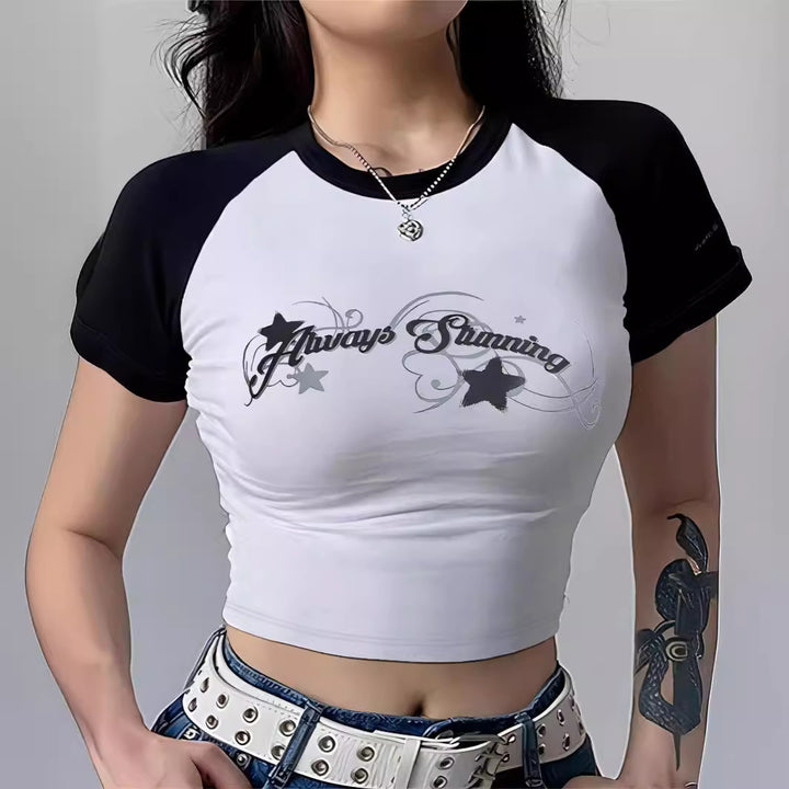 Damen Crop-Top mit motivierendem Schriftzug und lässigem Schnitt Drune