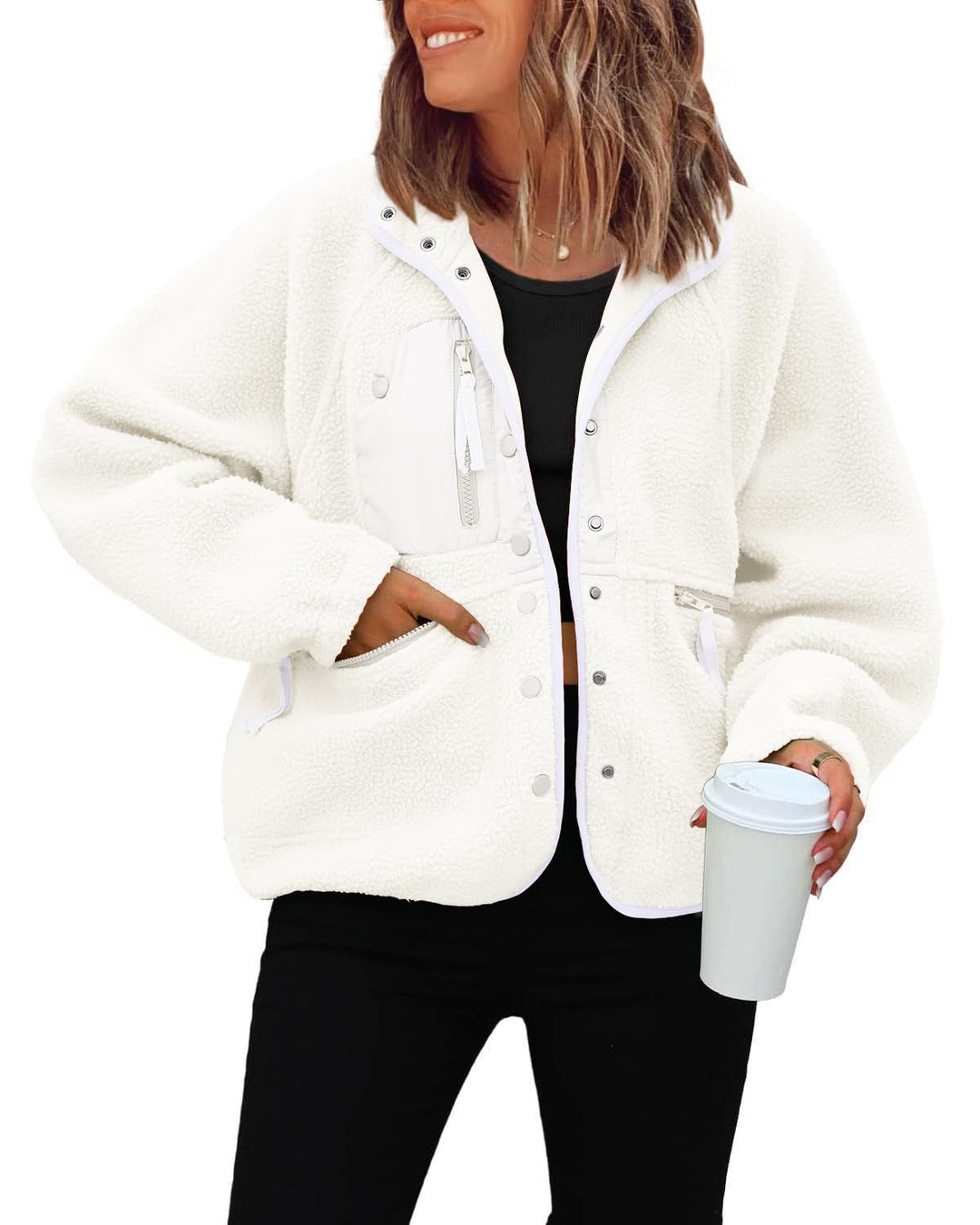 Damen kuschelige Fleecejacke mit praktischen Taschen Drune