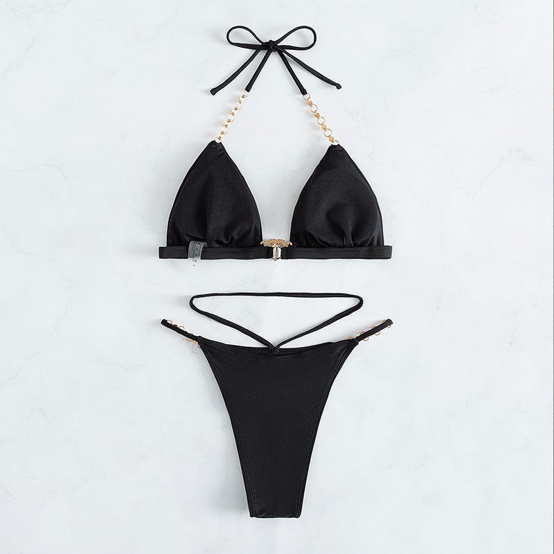 Damen Triangle-Bikini mit zarten Kettenverzierungen Drune