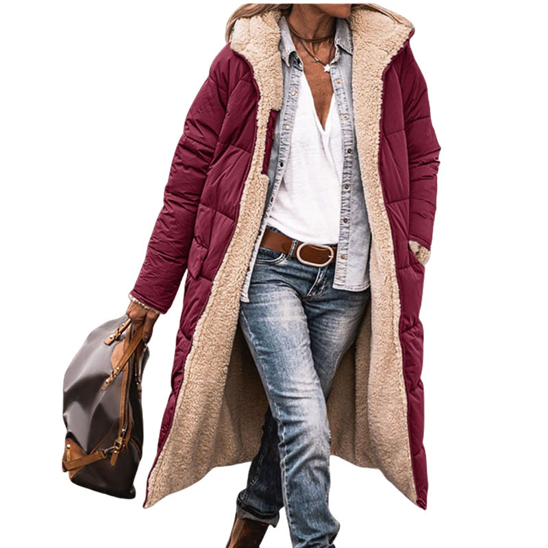 Damen lange, gefütterte Winterjacke mit Fleece-Futter Drune