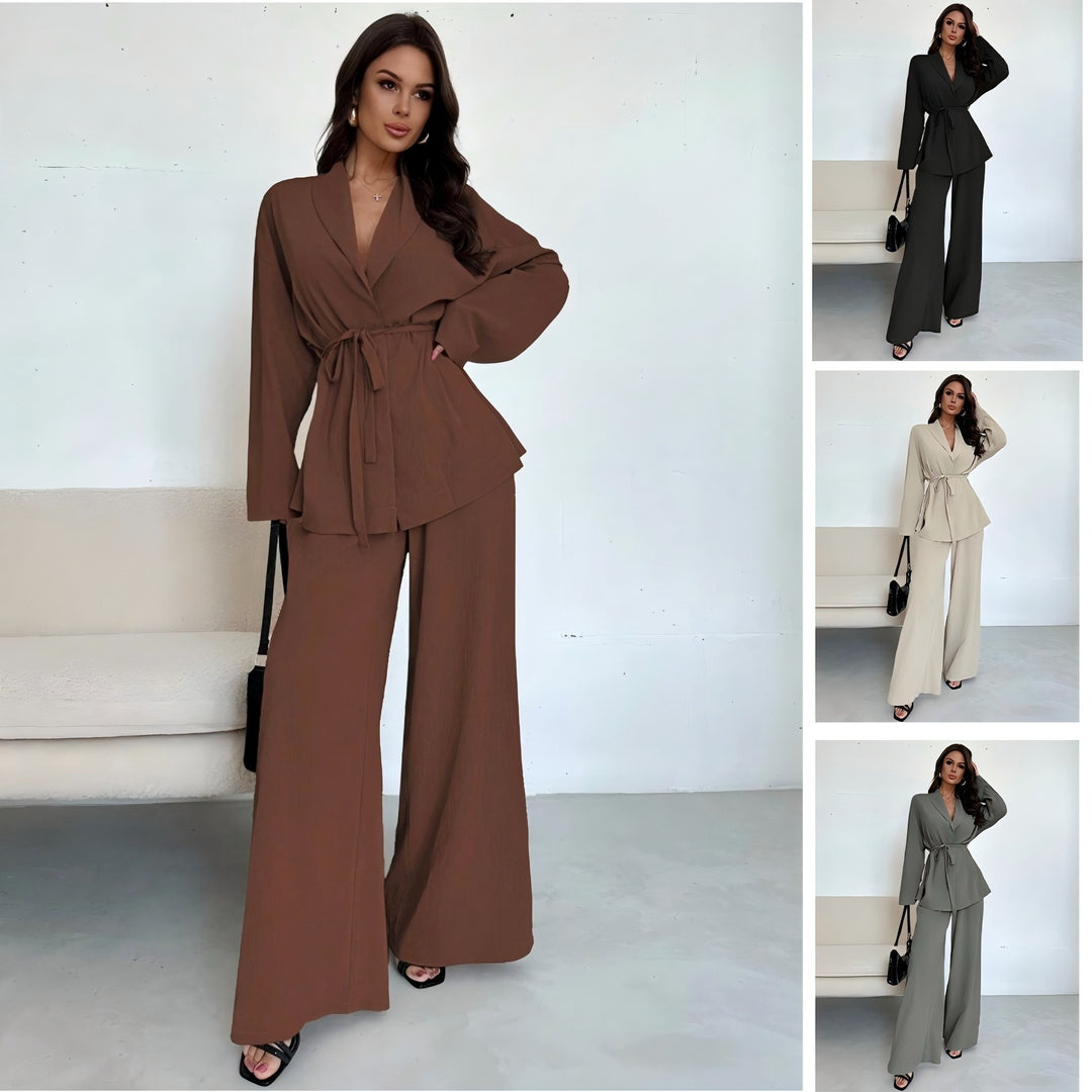 Damen Entspannter Wickelblazer und Weite-Hosen Set Drune