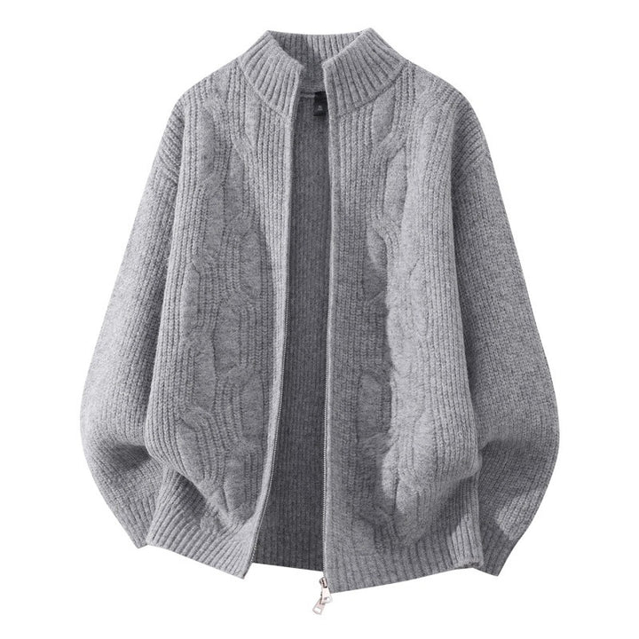 Damen Weicher Oversize‑Zopfmuster‑Cardigan mit Stehkragen & Zwei‑Wege‑Reißverschluss Drune