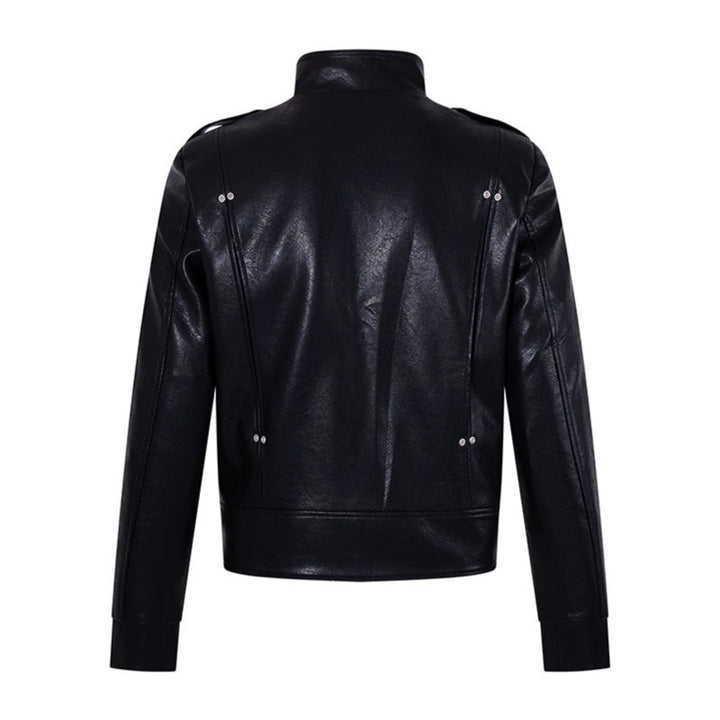 Herren Militärisch inspirierte Kunstlederjacke mit Stehkragen, Zierknopfreihe und Schulterpatten Drune
