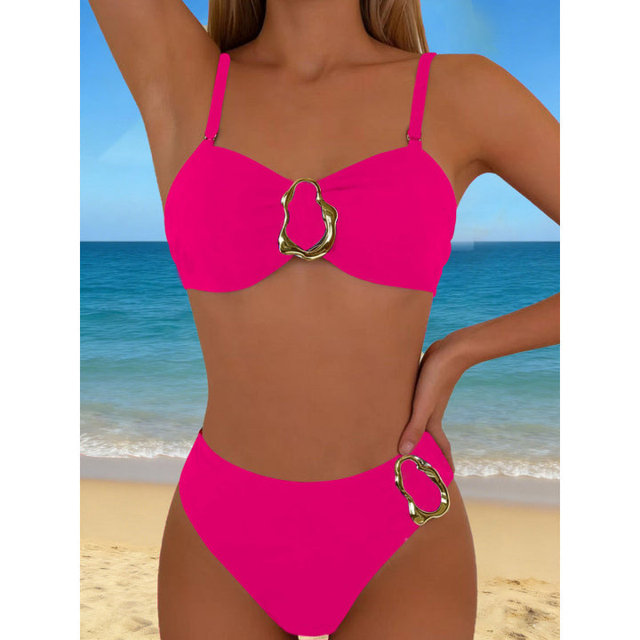 Damen Hochgeschnittener Bikini mit dekorativem Metallverschluss Drune
