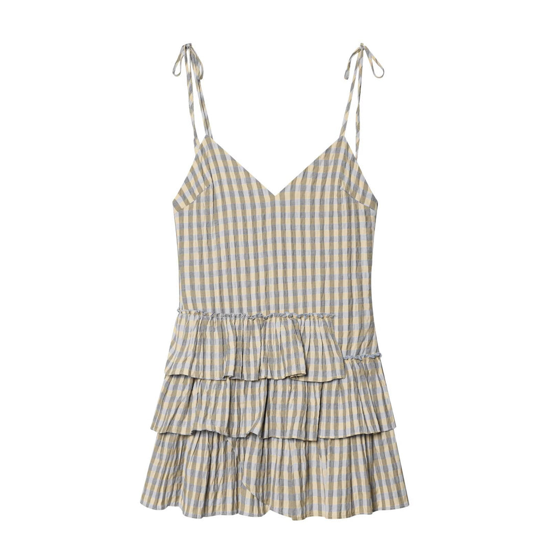 Damen Sommerkleid mit fließenden Volants und V-Ausschnitt Drune