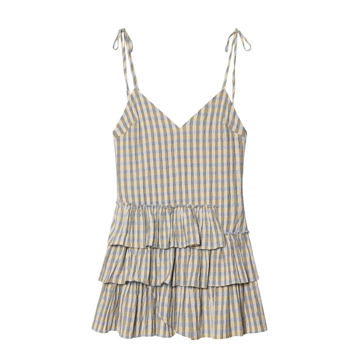 Damen Sommerkleid mit fließenden Volants und V-Ausschnitt Drune