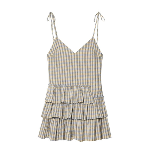 Damen Sommerkleid mit fließenden Volants und V-Ausschnitt Drune