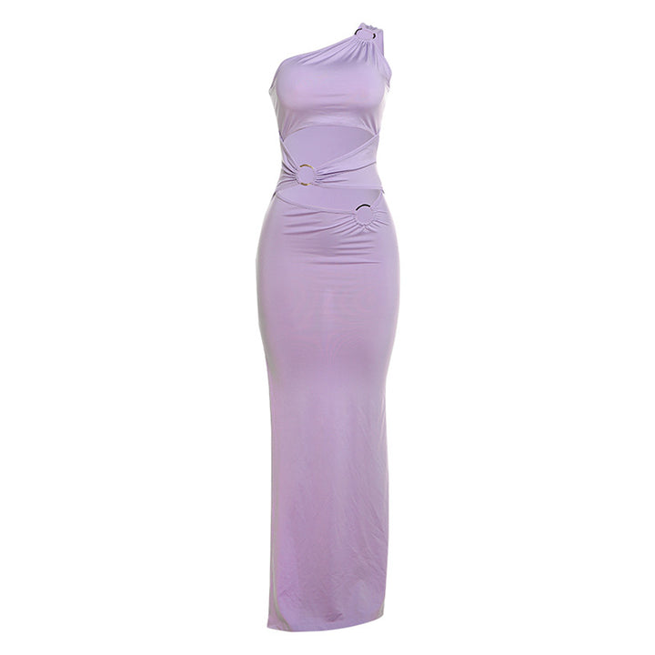 Damen Elegantes One-Shoulder-Maxikleid mit Raffungen und metallischem Detail Drune