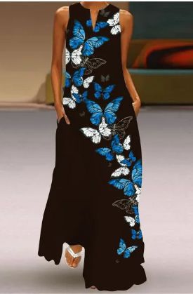 Damen Maxikleid mit bunten Federdruck Drune