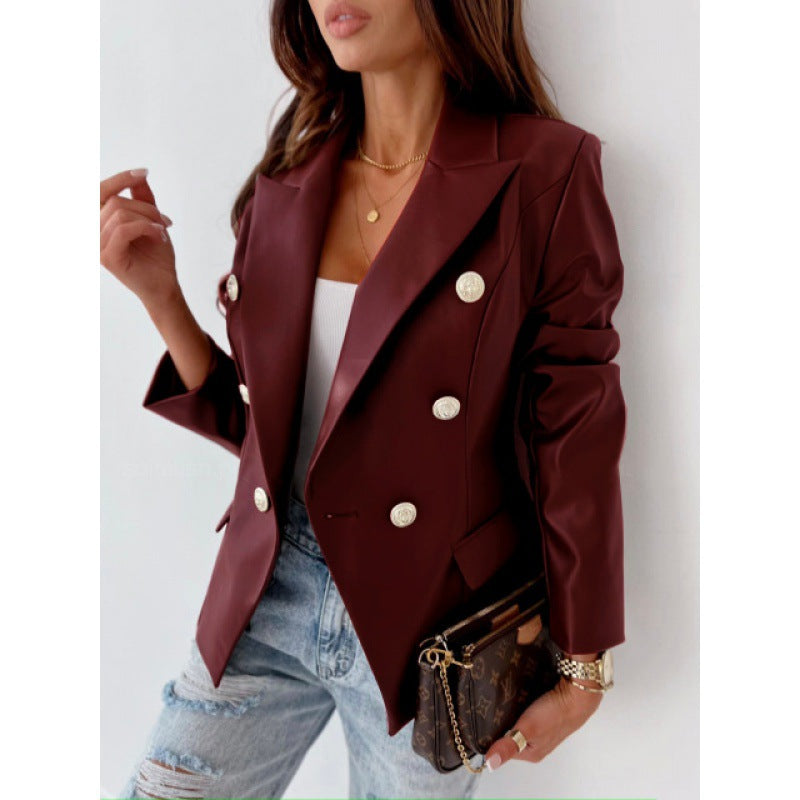 Damen modische Blazerjacke mit doppelter Knopfreihe und eleganten Akzenten Drune