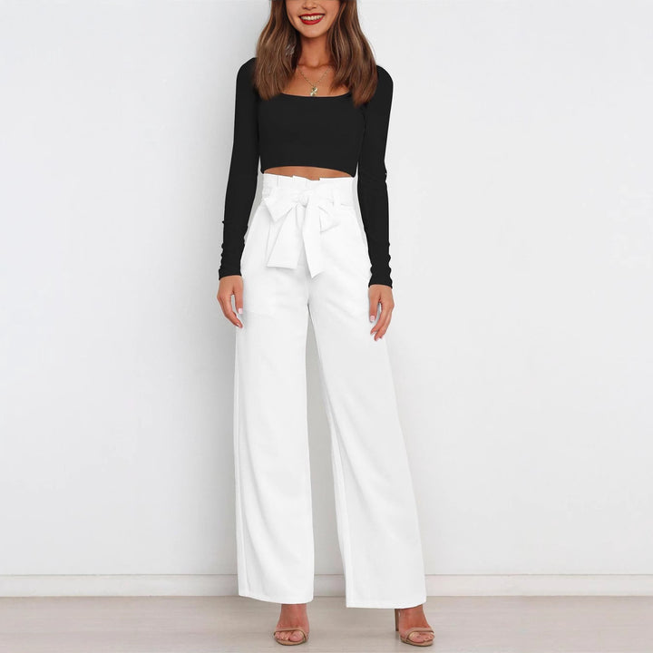 Damen elegante weite Stoffhose mit Taillengürtel Drune