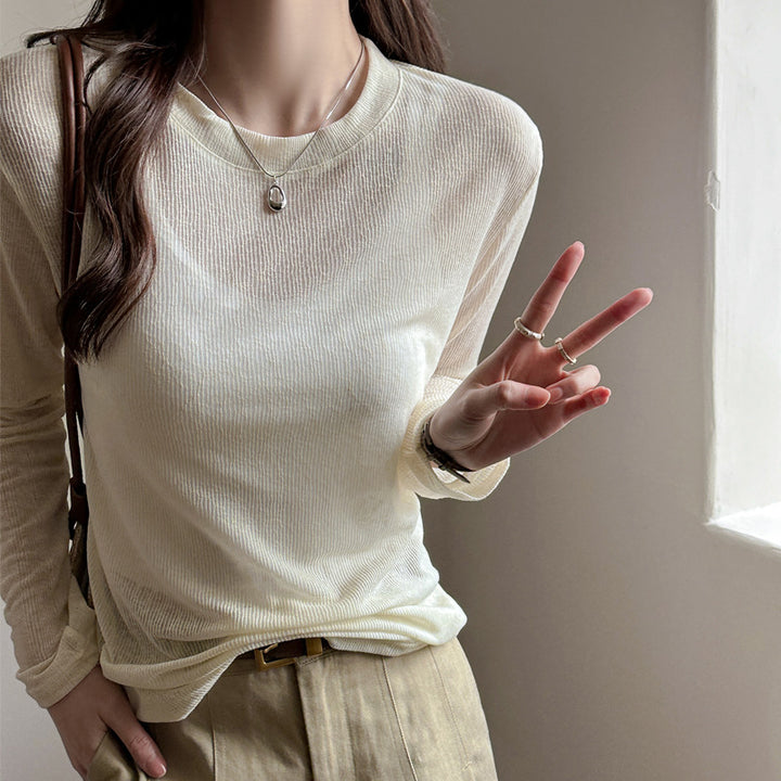 Damen lockeres Langarmshirt aus leichtem, atmungsaktivem Material mit feiner Rippstruktur Drune