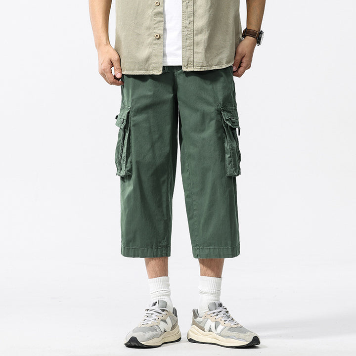 Herren halblange Utility-Cargohose aus Baumwoll-Twill mit weitem Bein und Multifachtaschen Drune