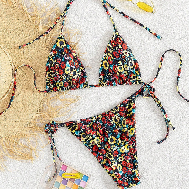 Damen Triangel-Bikini mit verspieltem Blumenmuster Drune