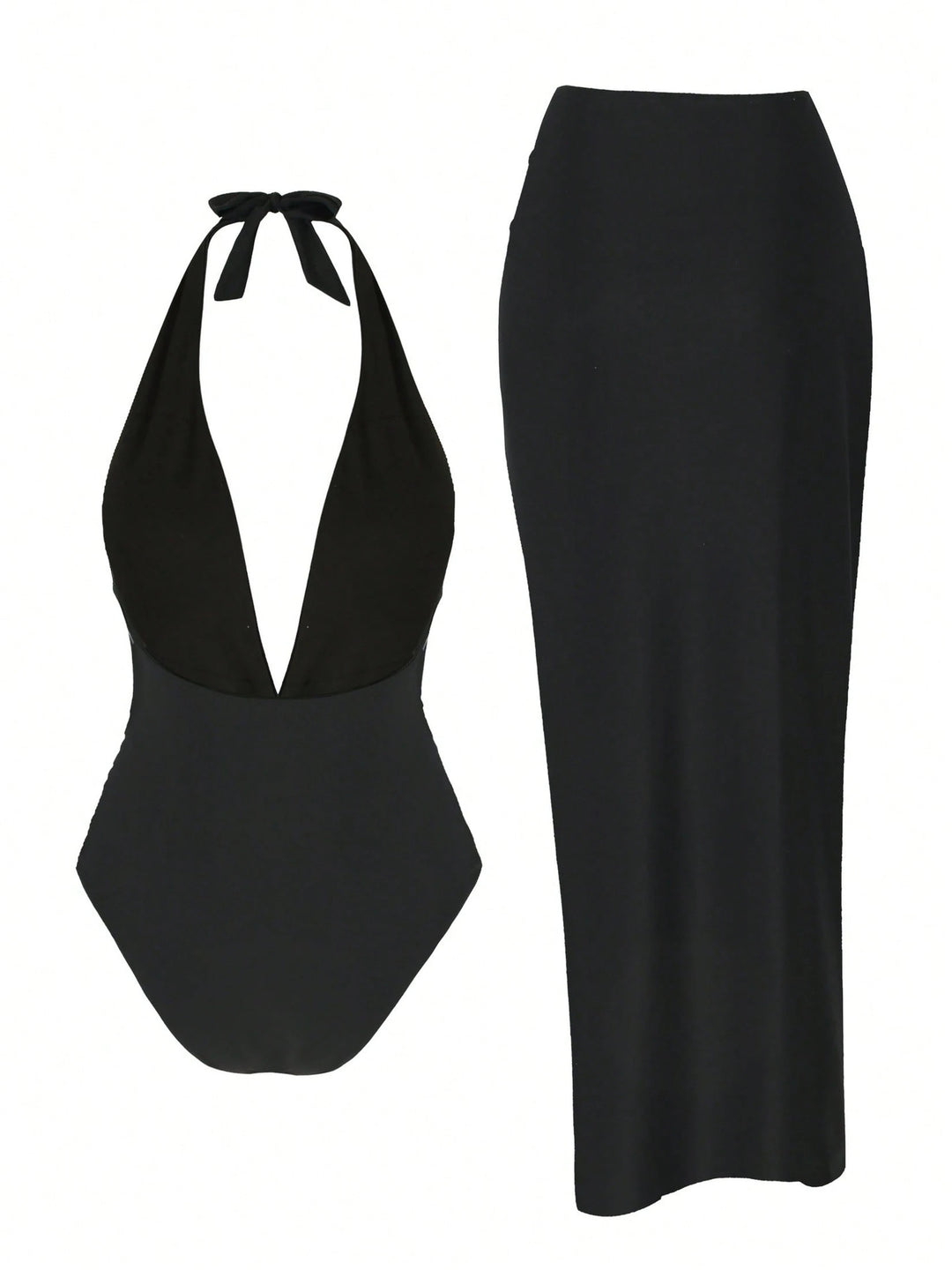 Damen elegantes Maxi-Kleid mit tiefem V-Ausschnitt und goldenen Details Drune