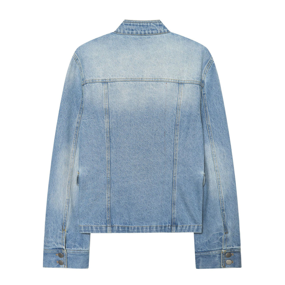 Damen Cropped Jeansjacke im Utility‑Look mit Schulterpatten und Pattentaschen Drune