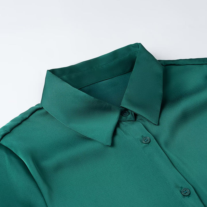 Damen Seidenähnliche Hemdbluse mit durchgehender Knopfleiste und breitem Kragen Drune
